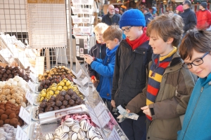 The boys sampling treats at the Budapest Christmas Market